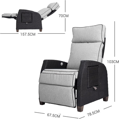Grand patio Sun lounger with cushion, armrests, aluminium frame, adjustable backrest, rattan, indoor and outdoor use, cream cushion and grey rattan - QUORE