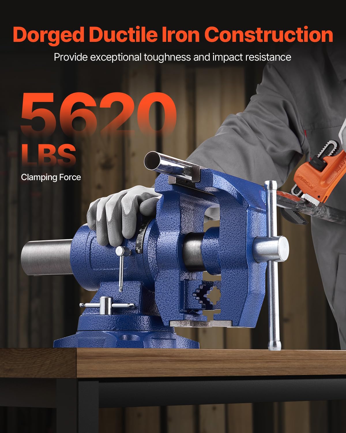 Bankschroef – Werkbankschroef – Bankschroefklem – Werkbankvijs – Heavy Duty Bankschroef – 6,5 Inch Bekkenbreedte – 360° Roterende Kop en Basis