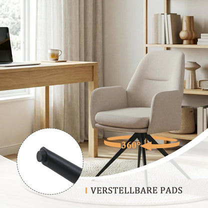 1 Draaibare Eetkamerstoelen 360° van Linnen met Armleuningen, Hoge Rugleuning en Dikke Gevulde Zitting, Beige