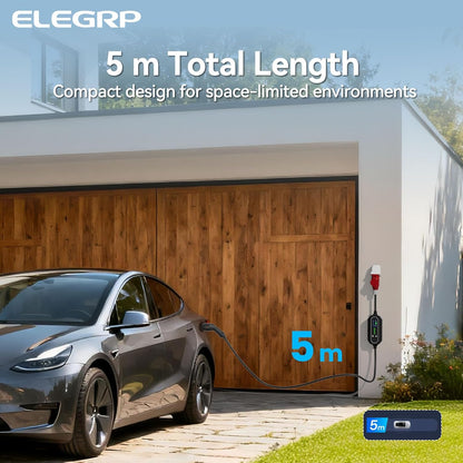 ELEGRP 11 kW mobiele Wallbox met type 2-oplaadkabel, driefasige oplader voor elektrische voertuigen, instelbaar van 6 tot 16 A, 5 m kabel, IP67 waterdicht, mobiel laadstation IEC 62196-2