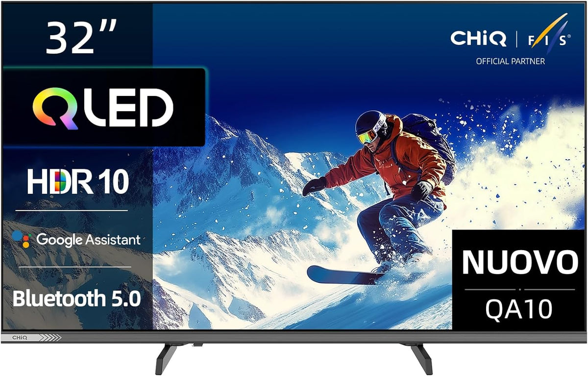 Google QLED CHiQ 32QA10 32 inch Smart TV | Full HD HDR10 | Dolby Audio en DBX-TV | Frameloos metalen ontwerp | Geïntegreerde Chromecast | Google Assistant | Nieuw model 2025