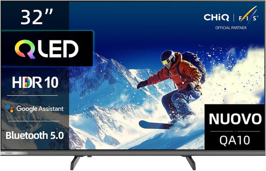 Google QLED CHiQ 32QA10 32 inch Smart TV | Full HD HDR10 | Dolby Audio en DBX-TV | Frameloos metalen ontwerp | Geïntegreerde Chromecast | Google Assistant | Nieuw model 2025