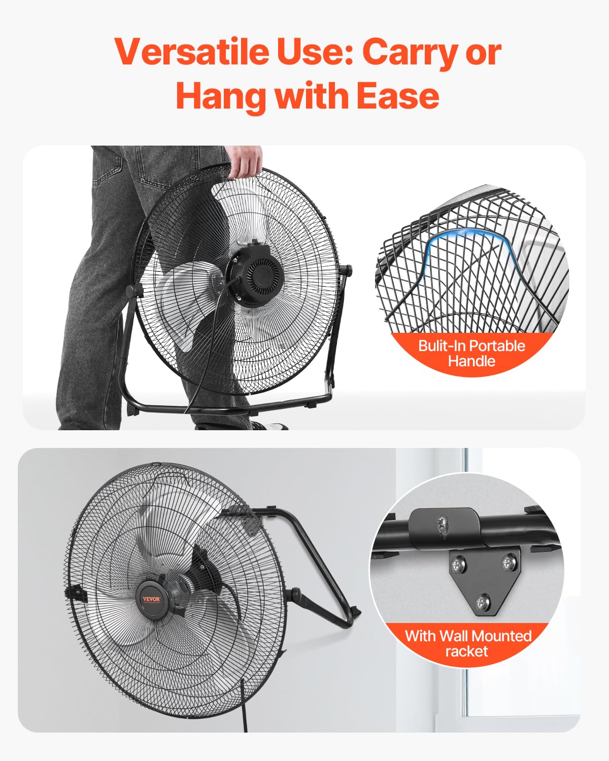 VEVOR Vloerventilator, 3 snelheden, industriële ventilator van robuust metaal, 508 mm, 360 graden helling, windsnelheid 6,5 m/s, voor thuis, garage, winkel, slaapkamer, 2 stuks