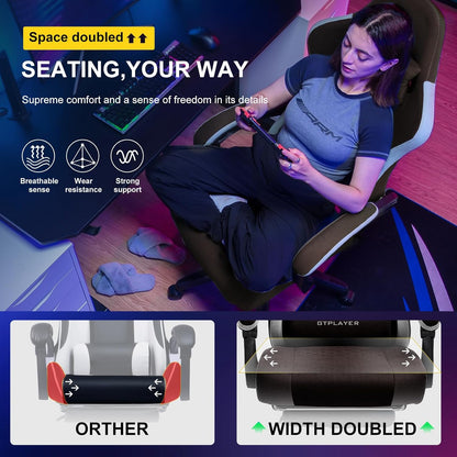 GTPLAYER Gaming Chair with Footrest Fabric Office Chair with Pocket Spring Cushion and Clutch Armrests, Ergonomic Computer Chair with High Back and Lumbar Support, Task Chair, Brown - QUORE