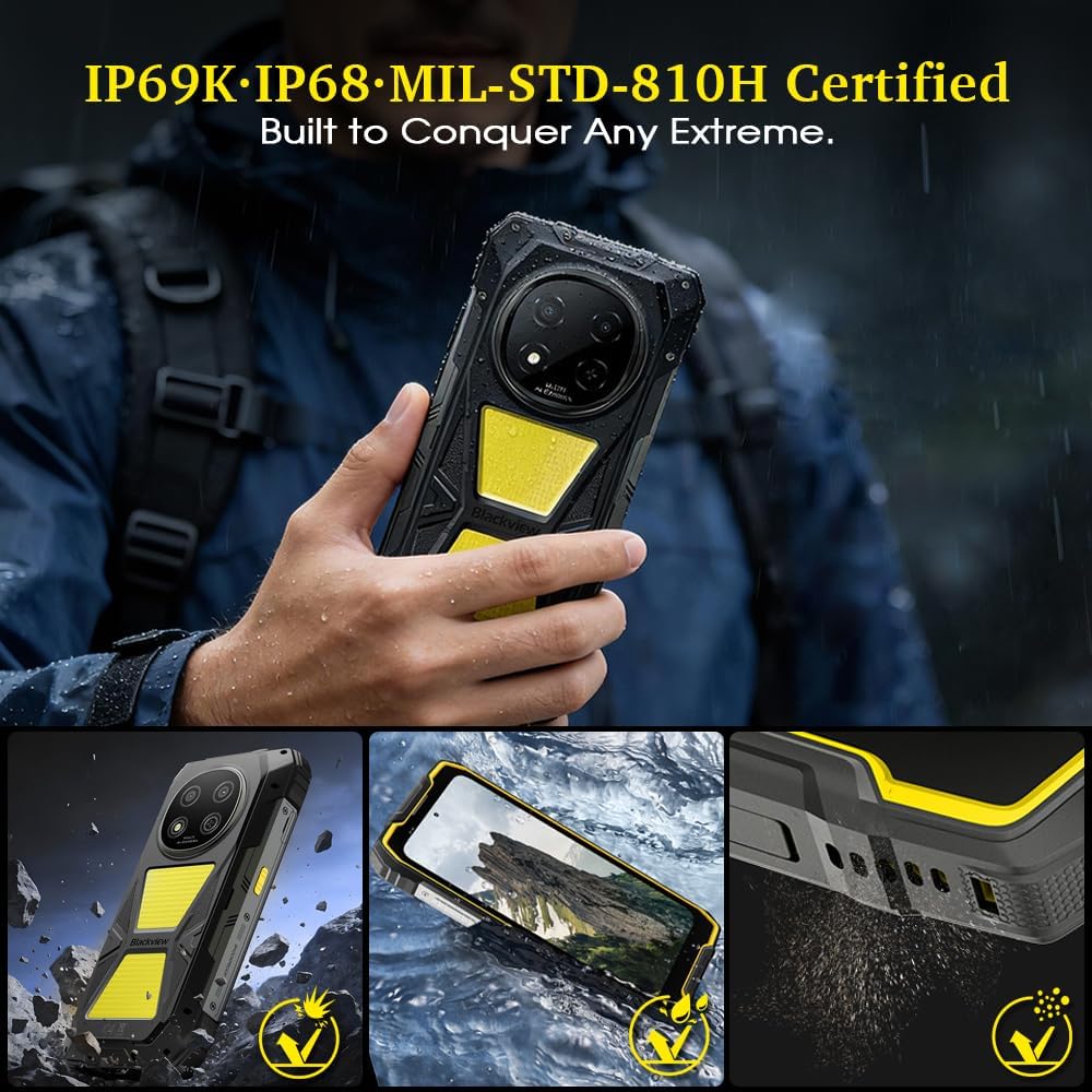 Blackview ROCK 2 PRO 5G mobiele telefoon, onbreekbaar, Android 16, campinglamp 400 Im, 32 GB + 256 GB AI telefoon, 6,67 inch FHD+120 Hz, 15000 mAh, smartphone, onbreekbaar, 16 MP + 13 MP, IP69K/WiFi 5
