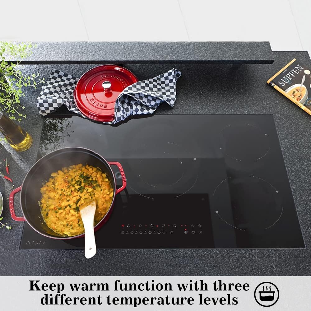 COVERCOOK Keramische kookplaat, 5 pitten, inbouw, elektrische kookplaat, 77 cm, 8200 W, touch-bediening, timer, zwart