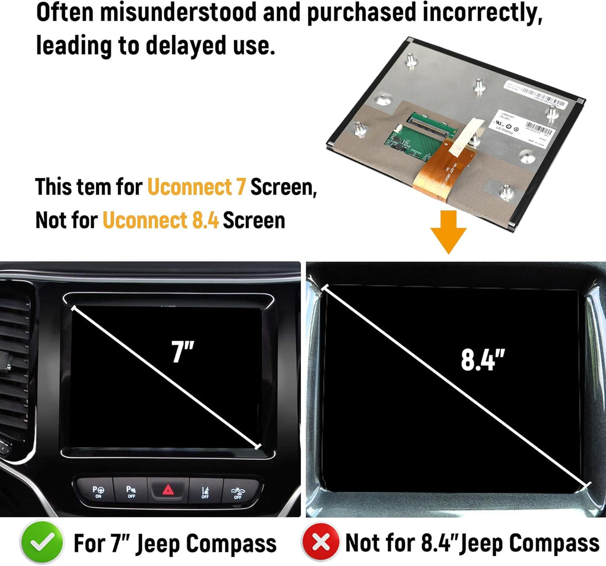 7 "Uconnect LCD Touchscreen Display met Beugel voor 2017-2020 Jeep Kompas Radio Navigatie Touchscreen Monitor Digitizer Vervang TDO-WXGA0700K00033-V2 TDO-WXGA0700K00057-V1 LMB-K00057BL-A