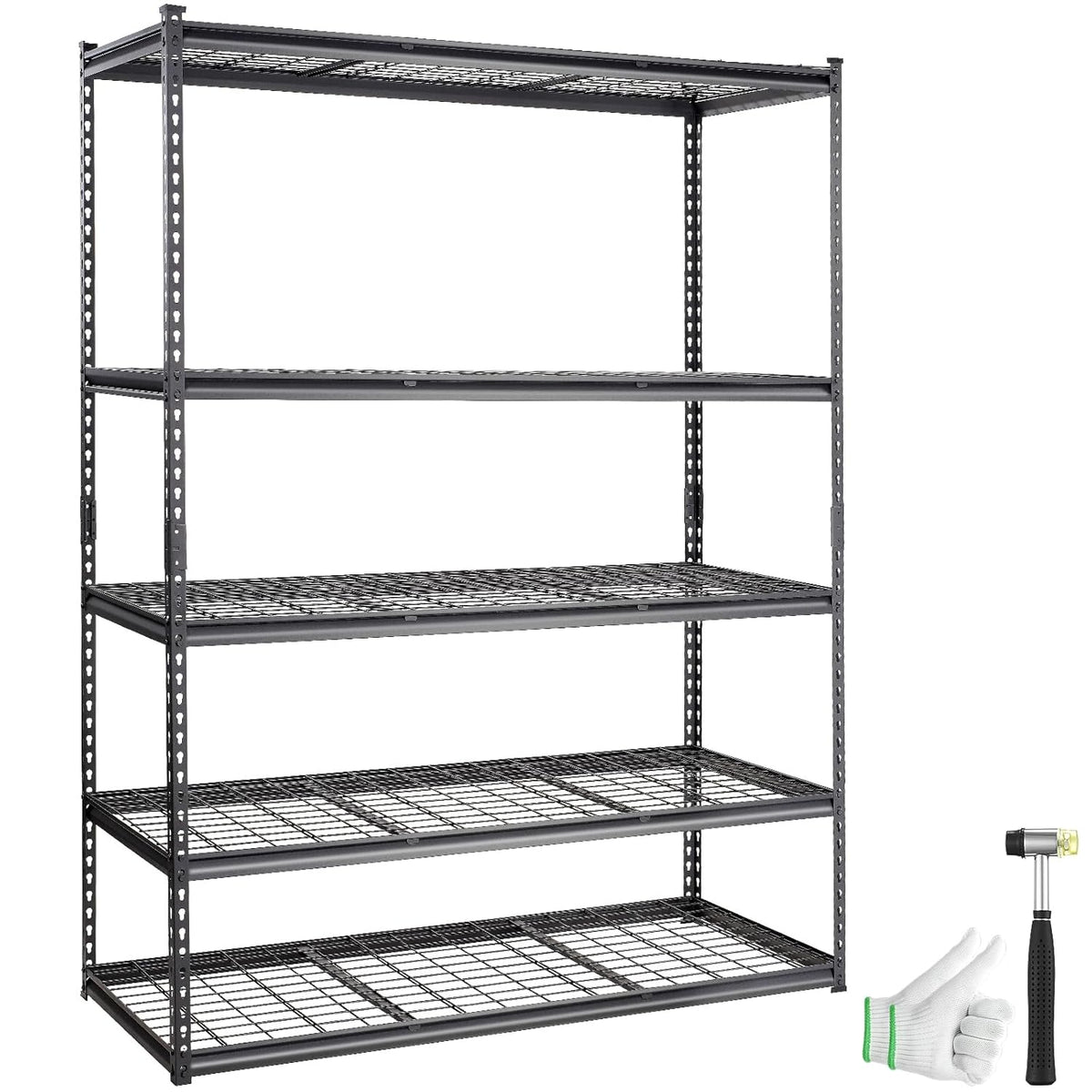 VEVOR Opbergrek, 5-laags verstelbaar, 2000 lbs capaciteit, zware garageplanken metalen organizer draadrek, zwart, 152,4 cm L x 61 cm B x 198 cm H voor keuken voorraadkast kelder badkamer waskast