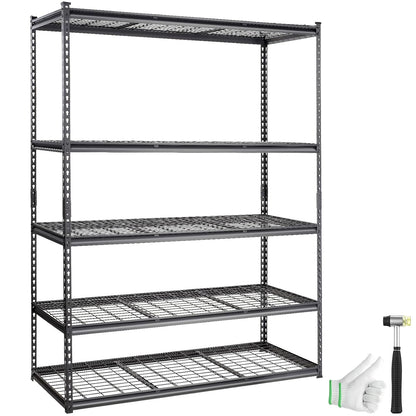 VEVOR Opbergrek, 5-laags verstelbaar, 2000 lbs capaciteit, zware garageplanken metalen organizer draadrek, zwart, 152,4 cm L x 61 cm B x 198 cm H voor keuken voorraadkast kelder badkamer waskast
