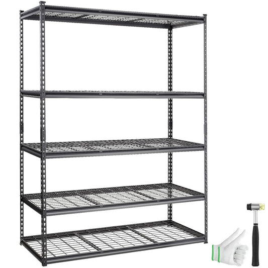 VEVOR Opbergrek, 5-laags verstelbaar, 2000 lbs capaciteit, zware garageplanken metalen organizer draadrek, zwart, 152,4 cm L x 61 cm B x 198 cm H voor keuken voorraadkast kelder badkamer waskast