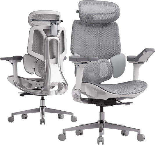 Ergonomische Bureaustoel – Kantoorstoel – Bureaustoel Mesh – Werkstoel – Draaistoel – Elastische Lendensteun – 6D Verstelbare Hoofdsteun en Armleuningen - QUORE