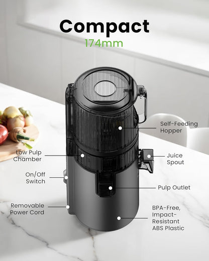 Hurom H70FT Nieuwe Slowjuicer | Elektrische koudepers | Sapcentrifuge voor groenten & fruit | 1,8L capaciteit | Automatische sapfunctie | BPA-vrij | 15 jaar garantie | titanium grijs