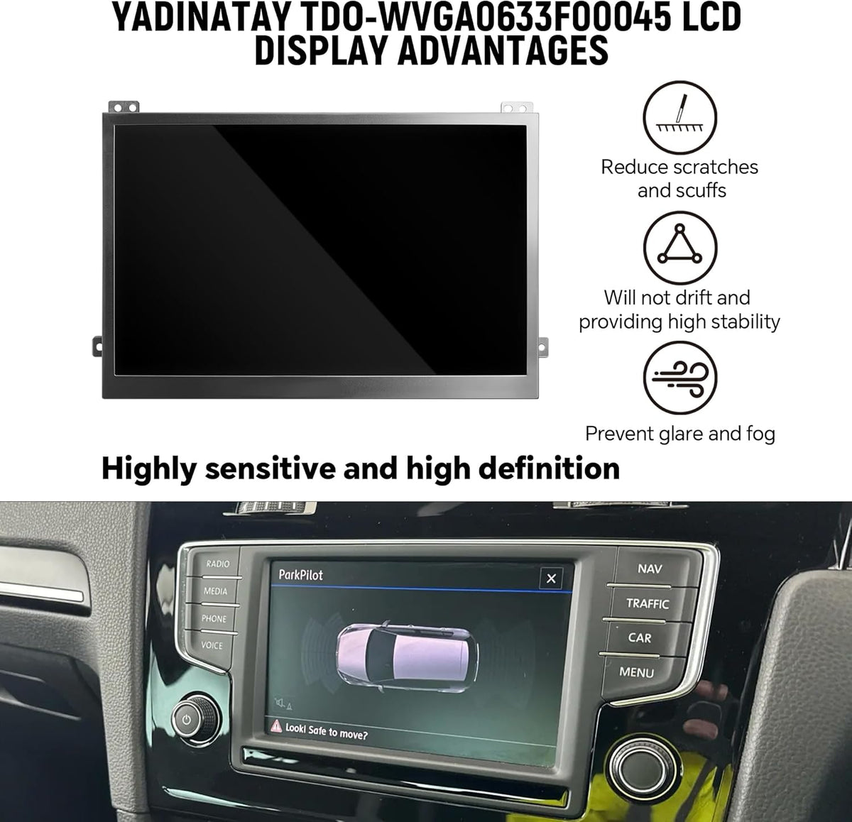 TDO-WVGA0633F00045 Lcd scherm Touchscreen Digitizer voor VW Magotan B7 Scirocco Golf 6R Polo Tiguan Monitor, voor Skoda Octavia Yeti Navigatie, TDO-WVGA0633F00039