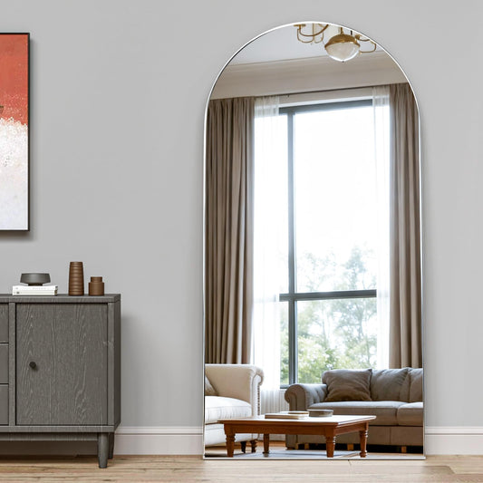 CASSILANDO Spiegel in volledige lengte, 180 x 80 cm, staande staande staande spiegel, zilverkleurig, om op te hangen of tegen de muur te zetten, voor garderobe, slaapkamer, woonkamer (zilver)