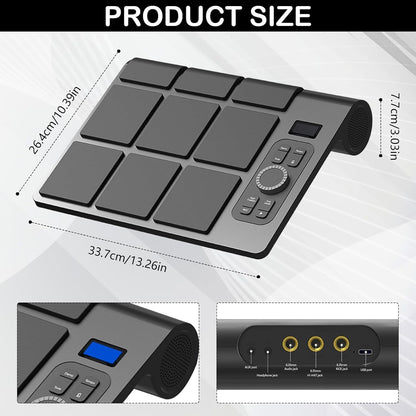 Draagbaar Elektronisch Drumstel – Elektronisch Drumstel – Digitale Drumset – Elektrische Drumkit – Tafel Drumstel – 9 Gevoelige Pads – Ingebouwde Stereo Luidsprekers