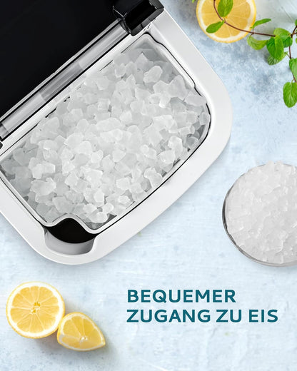 EUHOMY IJsblokjesmachine, 15 kg/24 uur, productie in 6 minuten, crushed ice maker, nuggets Ice, automatische reiniging, 120 W tafel-ijsblokjesmachine, infraroodsensor, energiezuinig, zwart