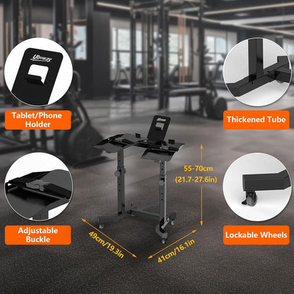 Dumbbellrek – Dumbbellstand – Halterrek – Dumbbellhouder – Opbergrek – Verstelbaar in 4 Hoogtes – Stabiel Stalen Frame met Tablet Houder en Wielen