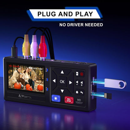 PORTTA VHS naar digitale converter, video naar digitaal recorder met afstandsbediening, compatibel met VHS, videorecorder, DVR, DVD, Hi8, Mini DV, camcorder, cassettetape, gameconsoles