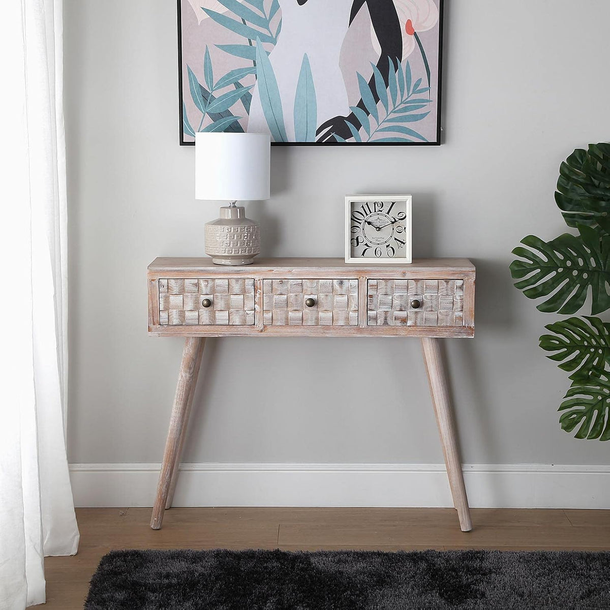 Versa Anish Smalle hal of vestibule Entree hal meubilair, Console Tafel, met 3 lades, Afmetingen (H x B x H) 81,5 x 25 x 97 cm, Hout, Kleur Bruin en grijs