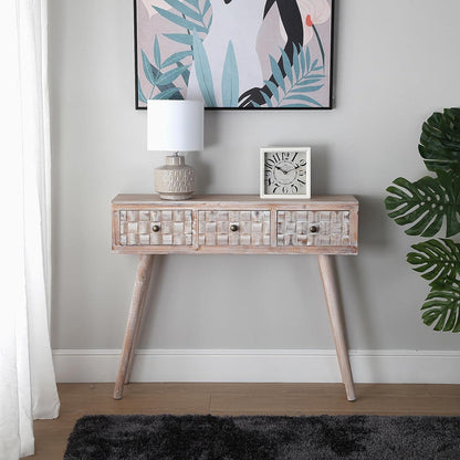 Versa Anish Smalle hal of vestibule Entree hal meubilair, Console Tafel, met 3 lades, Afmetingen (H x B x H) 81,5 x 25 x 97 cm, Hout, Kleur Bruin en grijs
