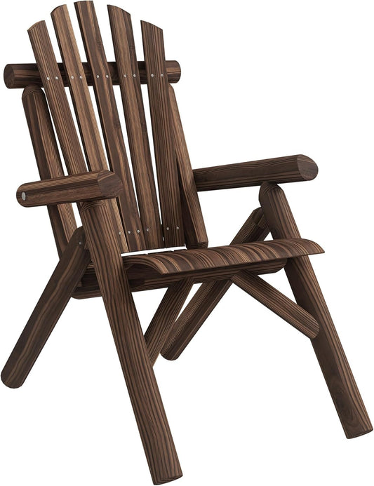 Outsunny Adirondack Garden Chair Wooden Chair High Backrest with Armrest Pine Wood Charred 83 x 68 x 101 cm - QUORE
