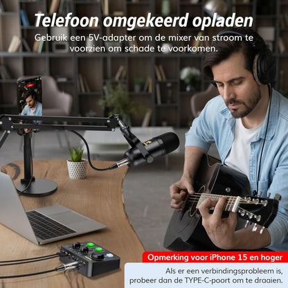 TONOR Podcast-Apparatuurpakket, Mixer met Dynamische Microfoon en Microfoonarm, XLR-Microfoon met Studio-Audio-Interface, Microfoonarm, Alles-in-één Pakket voor Opnemen, Streamen, POD-1