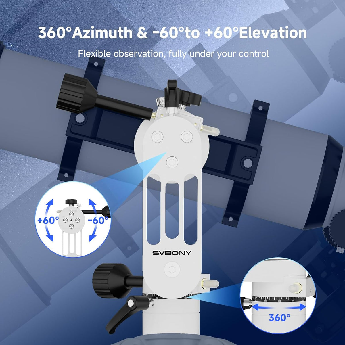 Svbony SV225 Mini Alt-Azimuth Mounting, 5kg Maximum Load Capacity Aluminum Altazimuth Mounting, Telescope Accessories with Adjustable Angle CNC Hollow Structure, for Astronomical Visual Observation - QUORE