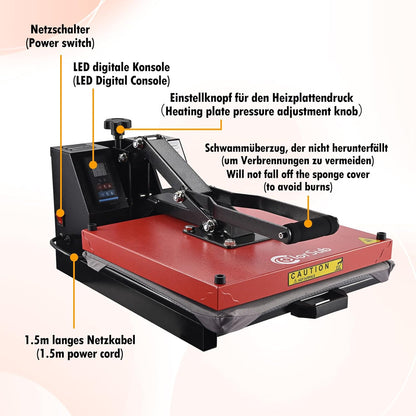 ColorSub Warmtepers Machine voor T-shirt, 38x38cm Sublimatieprinter met Uitschuifbare Platenmachine, DIY Personalisatie Warmteoverdrachtpers Vinyl voor Stoffen, Tassen, Kussens