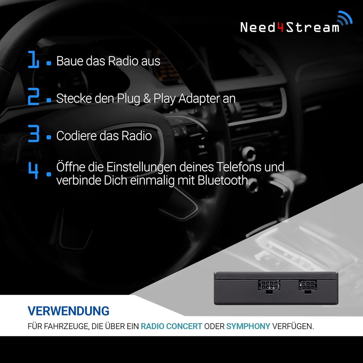 Bluetooth audio-interface voor auto met AUX-aansluiting – Bluetooth audio adapter – Bluetooth muziekadapter – Bluetooth adapter – Bluetooth muziekstreamer – Automatische koppeling bij starten – Titel- en artiestweergave op display