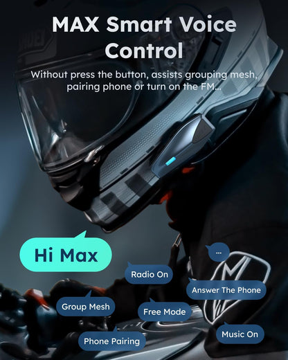 ASMAX S1 Motorheadset met spraakbediening, mesh-helm, communicatiesysteem voor 8 bestuurders, bluetooth 5.4 met audio multitasking/muziekdelen/FM-radio-intercom voor sneeuwscooters/ATV, blauw, 2 stuks