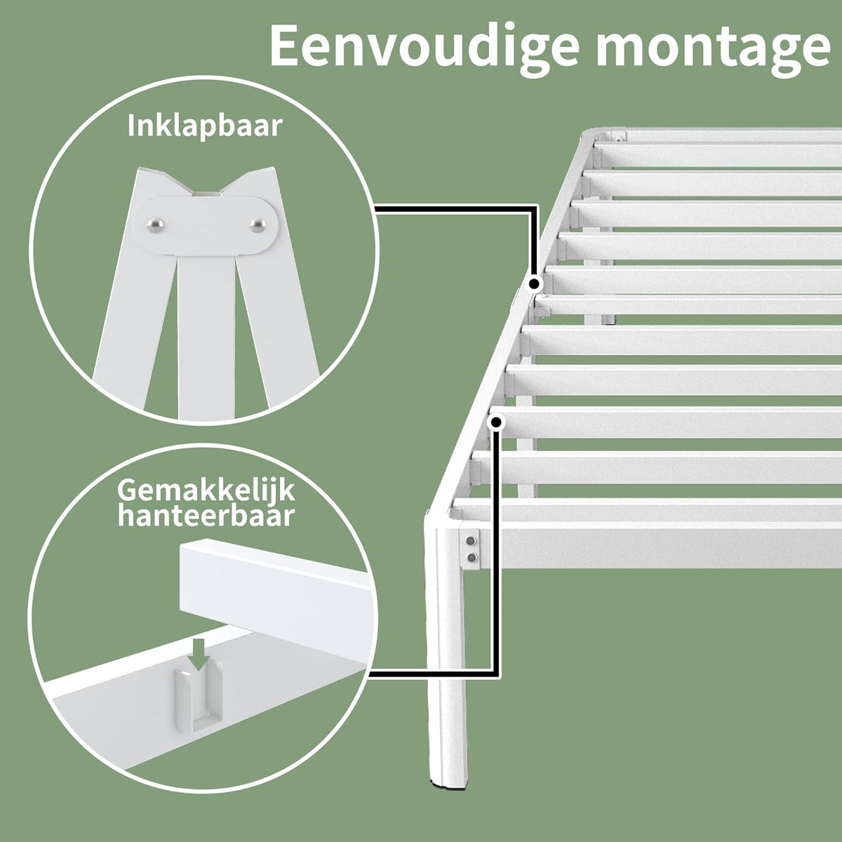 Metalen Bed 120x190 cm, Stevig Frame met Ronde Hoekpoten 41 cm, Grote Opbergruimte, Geluidsloos, Eenvoudig Montage, Wit