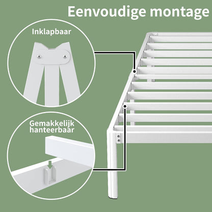 Metalen Bed 120x190 cm, Stevig Frame met Ronde Hoekpoten 41 cm, Grote Opbergruimte, Geluidsloos, Eenvoudig Montage, Wit