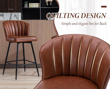 chairus PU Leather Bar Stool for Kitchen, Set of 2, Bar Stool Bar Chairs for Dining Room, Kitchen Stool with Metal Legs (Brown) - QUORE