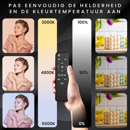 Green screen (3 x 3 m) met Achtergrondsysteem (3 x 2,6 m) - Fotostudio Set - Inc.Wit en Zwart achtergronddoek, Softbox, Paraplu’s, Lamphouders, LED lampen, Reflectiescherm & Draagtas