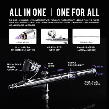 Gaahleri Airbrush Kit, Airbrush Gun met Dual-Action, Gravity Fluid Cup 1/4 Oz, Air Brush Kit, Naaldsets 0,38 & 0,5 mm cutaway handvat, universeel voor make-up model kleuren schilderen nail art taart