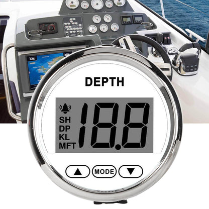 9‑32V Bootdieptemeter, Waterdichte Dash-dieptezoeker-transducer met Witte Achtergrondverlichting voor Jachtboten Boot/jacht onderdelen en accessoires