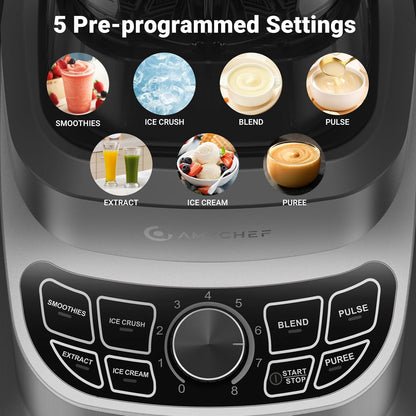 AMZCHEF 1800 W blender met 8 instelbare snelheden mixer krachtige mixer 1,85 l BPA-vrij & 4 programma's professionele blender voor shakes, smoothies, ijscrushen, bevroren vruchten