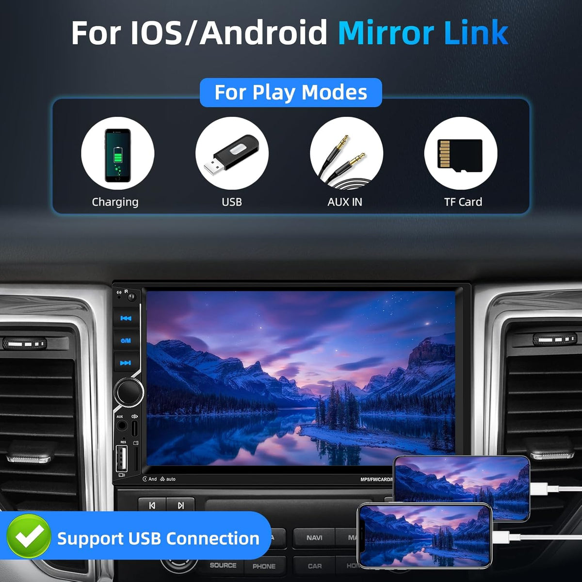 2-DIN Autoradio – Dubbele Din Radio – Auto Stereo – Multimedia Speler – Auto Entertainment – Draadloze CarPlay & Android Auto – Inclusief Achteruitrijcamera