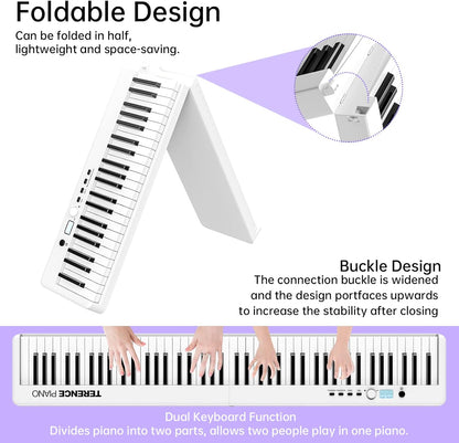 Opvouwbare digitale piano 88 toetsen – Keyboard – E-piano – Digitaal pianotoetsenbord – Elektrische piano – Semi-gewogen aanslaggevoelige toetsen – 1800 mAh accu tot 8 uur speeltijd