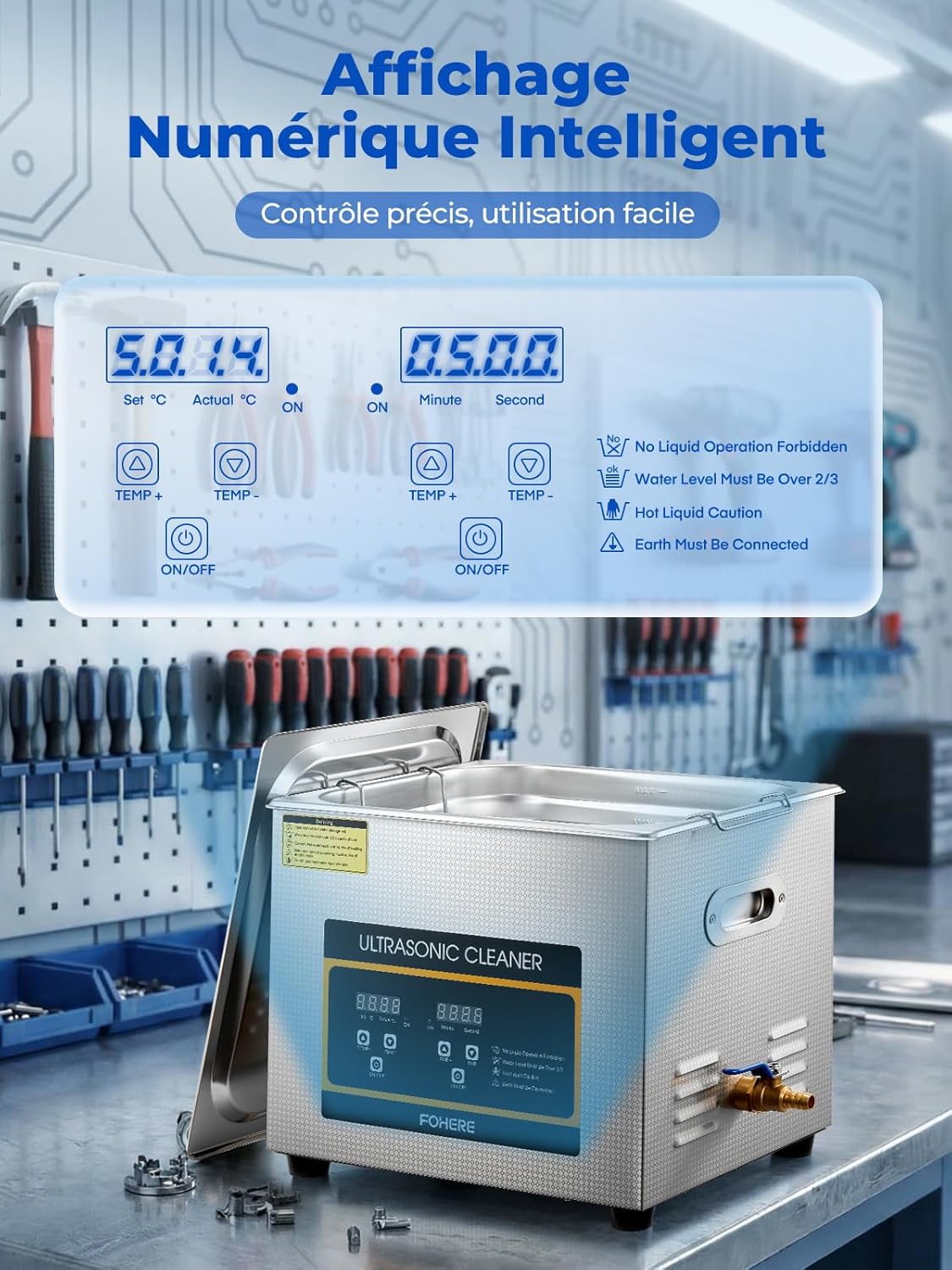 Ultrasone reiniger, 240 W, 304 roestvrij staal, met verwarmingstimer, professioneel digitaal laboratorium, ultrasone onderdelenreiniger, voor het reinigen van sieraden, brillen en auto-onderdelen (10