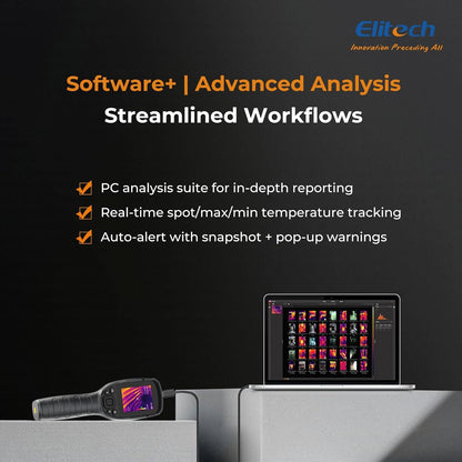 Elitech Warmtebeeldcamera 256 x 192 IR-resolutie, 25 Hz vernieuwingssnelheid, 2 MP zichtcamera, 3,5 inch LCD-display, IP54 water- en stofdicht, USB-C, -20 °C tot 550 °C, voor elektriciens, HVAC en