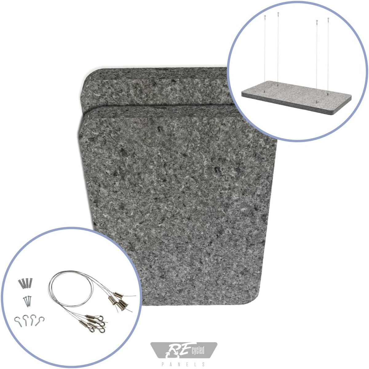 Akoestisch absorptiepaneel – Akoestisch paneel, Geluidsabsorptiepaneel, Geluiddempende plaat, Akoestische wandplaat – Gerecycled PET, NRC 0,85 – 2-delig pakket met Plafondophanging, 117 x 57 x 4 cm