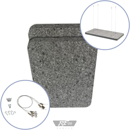 Akoestisch absorptiepaneel – Akoestisch paneel, Geluidsabsorptiepaneel, Geluiddempende plaat, Akoestische wandplaat – Gerecycled PET, NRC 0,85 – 2-delig pakket met Plafondophanging, 117 x 57 x 4 cm