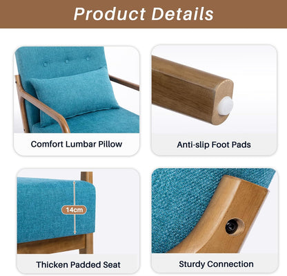 HollyHOME Fauteuil Woonkamer Comfortabele Armstoel Leesstoel Slaapkamer Relax Accent Stoelen met Houten Frame, Teal