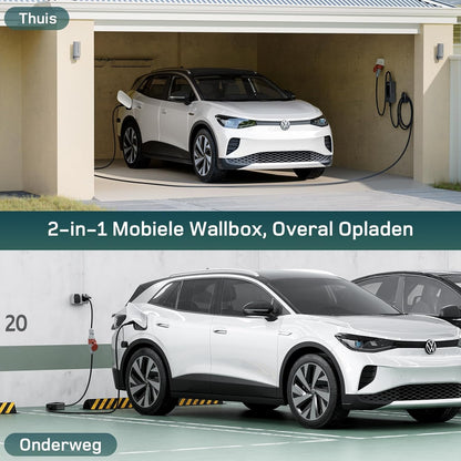 dé Mobile Wallbox 11kW mit APP [7m, 3-Fase, 6-16A] EV Charger 11kW met Digitaal LCD Bediening, EV Oplader CEE 11kW voor ID.3/4, Model Y/3, Enyaq, EX30/XC40, Niro en Andere EV&PHEV