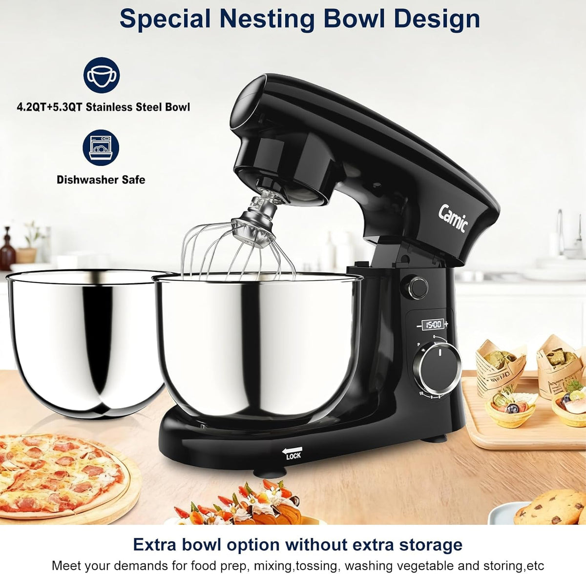 Staande mixer – Keukenmixer – Standmixer – Mixer – Keukenrobot – Zwart – 300 W – 10 Snelheden + Pulsefunctie