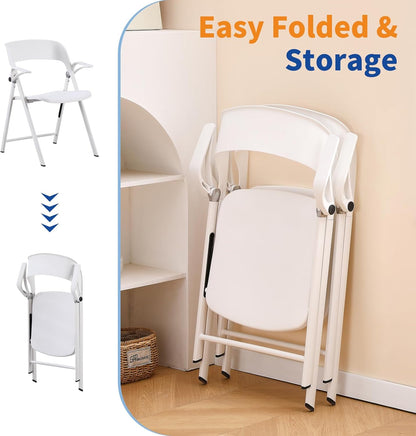 Witte bureaustoel met armen, kunststof klapstoelen, comfortabele stapelbare eetkamerstoelen, draagbare opvouwbare stoel met stalen frame voor binnen, buiten, bruiloft, feest, gazon, tuin