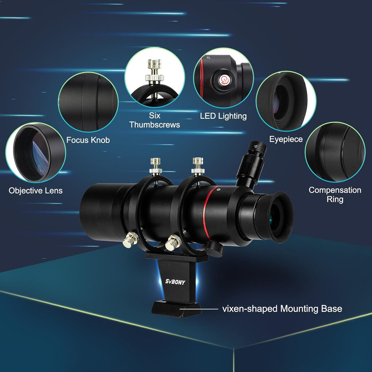 Svbony SV208 Finder Scopes 8x50, met Verlichte Optische Reticle Aanpassing, Correct Beeld FMC Straight Through, Finderscope voor Telescoop