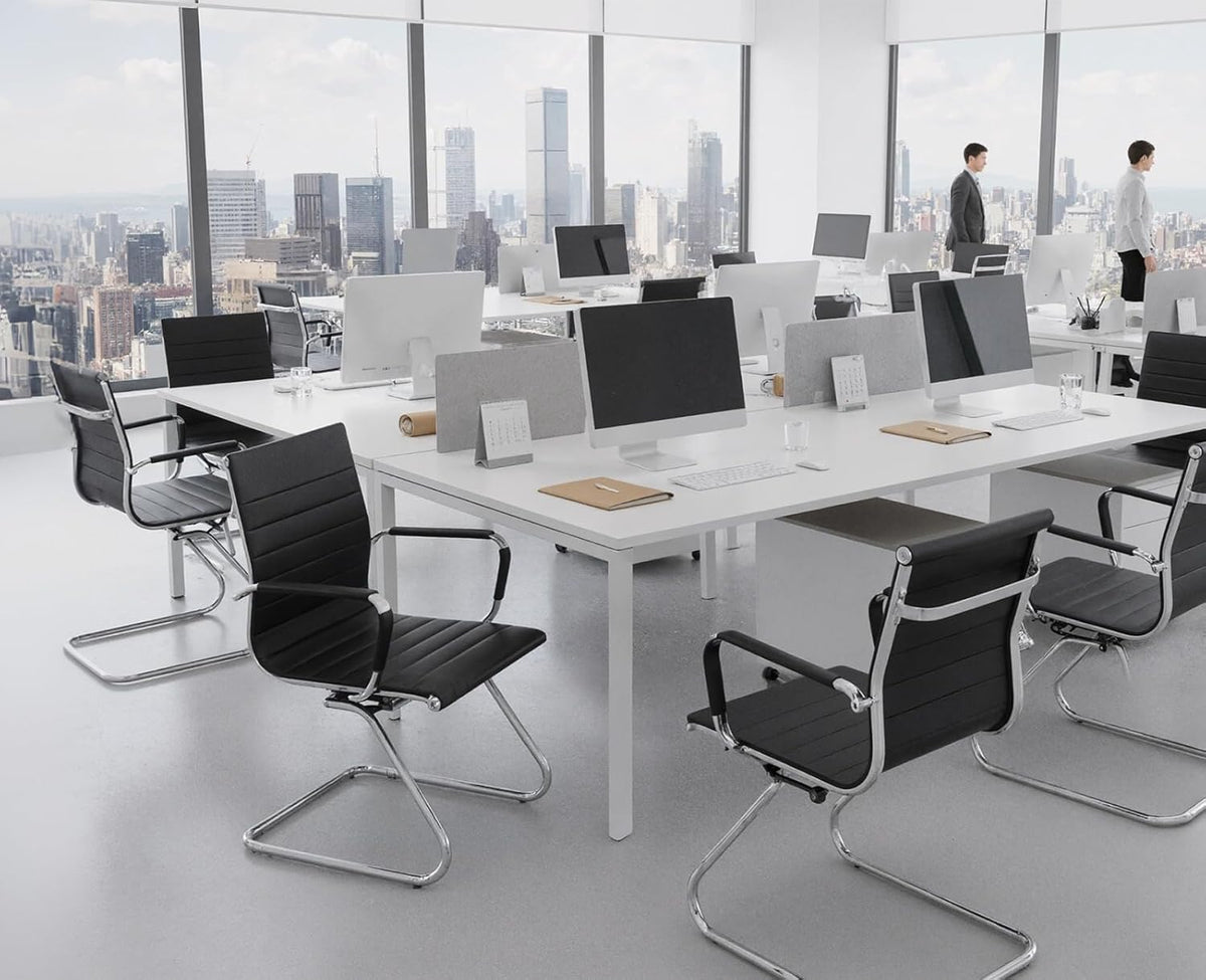 Freischwinger Stoel – Bezoekersstoel – Conferentiestoel – Kantoorstoel – Vergaderstoel – Ergonomisch – PU-Leren Bekleding – Set Van 2 Zwarte Stoelen Met Armleuningen