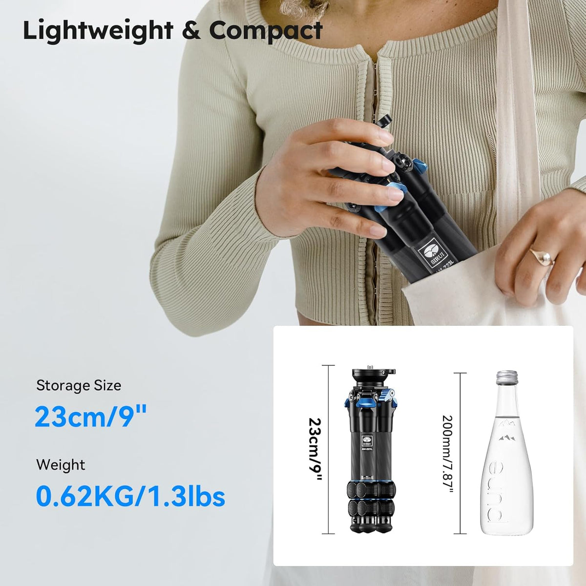 SIRUI AM-223L Koolstofvezel Mini Reisstatief met nivellerende basis, desktopstatief met nivellering voor spiegelloze camera's, belastingen tot 15 kg/33 lb, gevouwen hoogte 23 cm